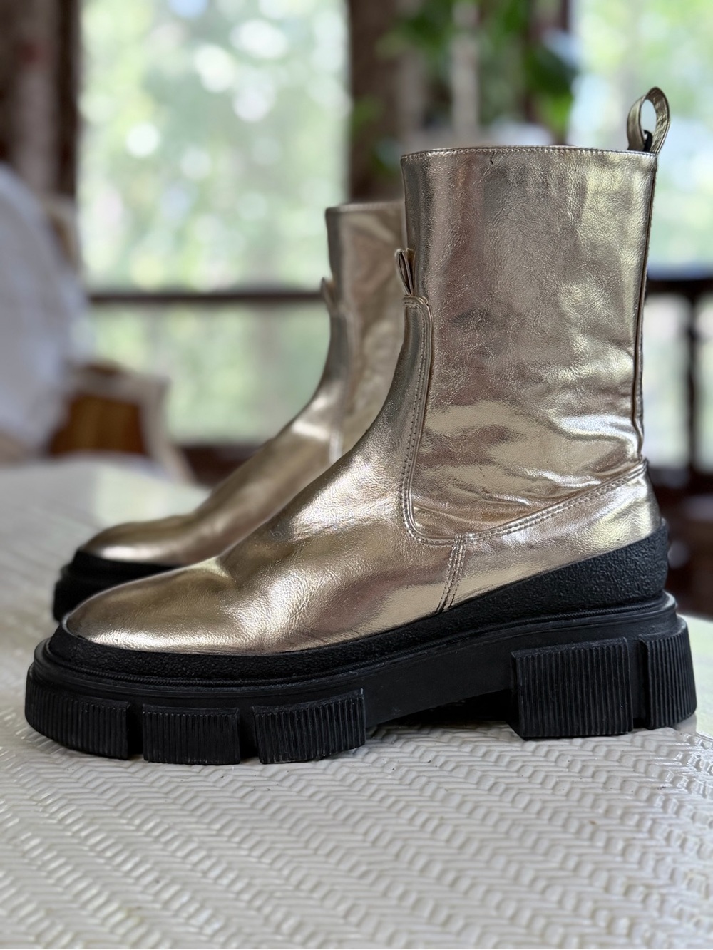 Metallic Gold Zara Platform Moto Boot Size 39